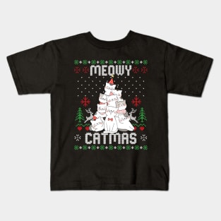 Meowy Catmas Ugly Christmas Sweater Funny Xmas Tree Cat Gift Kids T-Shirt